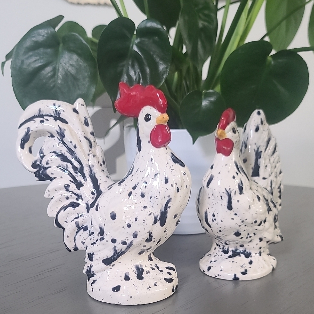 Speckled Rooster Figurines Set Of 2 - Picture 2 of 16